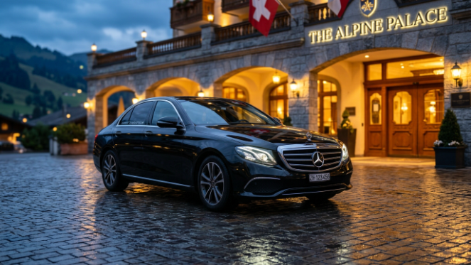 “Mercedes-Benz E-Class luxury chauffeur service Switzerland by Swiss Geneva Limo”