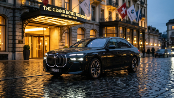 “BMW 7 Series luxury limousine Switzerland with professional chauffeur service”