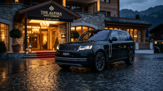 “Range Rover luxury SUV Switzerland with professional chauffeur service by Swiss Geneva Limo”